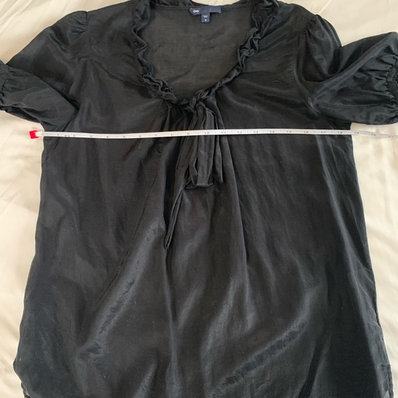 GAP Black Ruffled Puff Sleeve Silk Blend Blouse - Picture 12 of 16